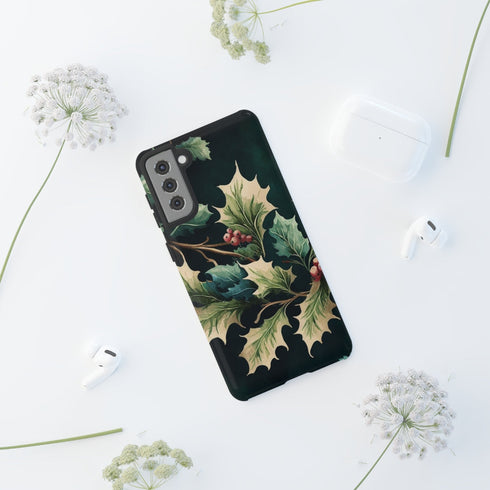 Dark Green Festive Holly in Watercolor - Impact Resistant Phone Case